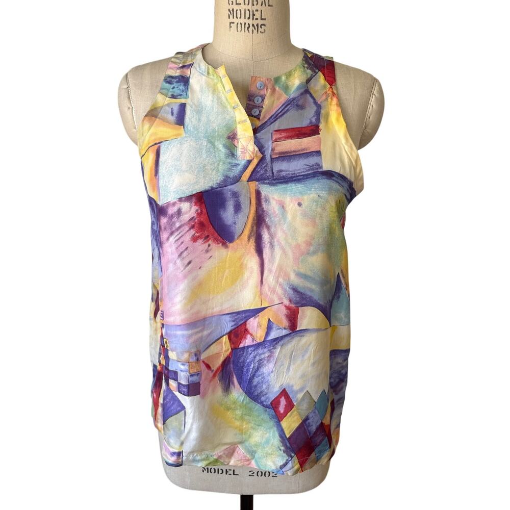 The Limited y2k Geometric Print Silk Blouse Tank Sleeveless Henley Size Medium